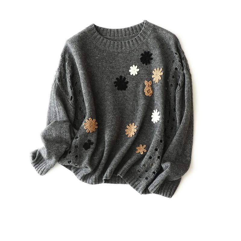 cashmere wool sweater high quality embroidery ladies furry mink oversized long sleeve cashmere sweaters