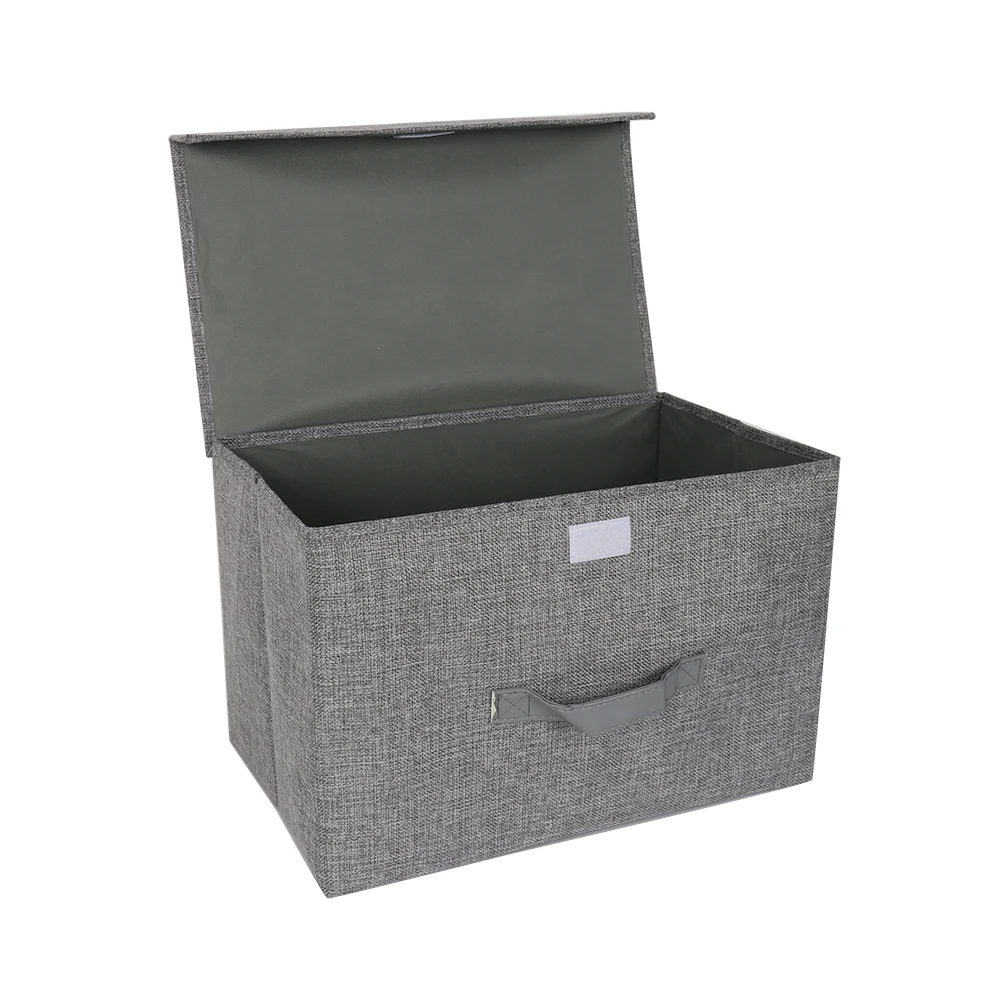 High Quality Foldable Liene Cloth Storage Box Bin with Lid for Home Closet Organizer