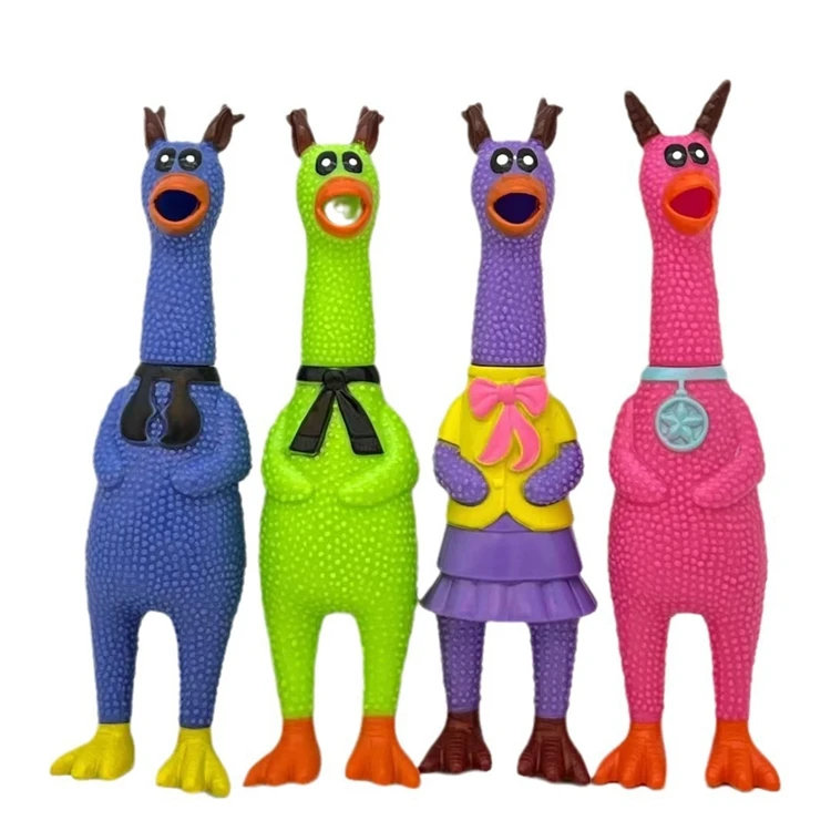 Hot Sale OEM Custom Funny Rubber Squawking Yellow Rubber Chicken Interact Pet Squeeze Pet Chew Toy screaming chicken
