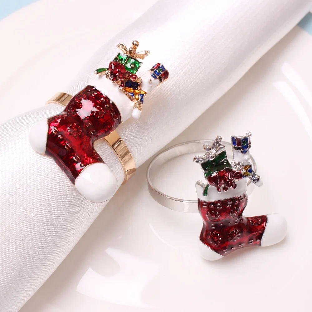 Christmas Stockings With Candy Gifts Colored Painted Napkin Ring For Thanksgiving Festival Table Decoration (1600094314555)