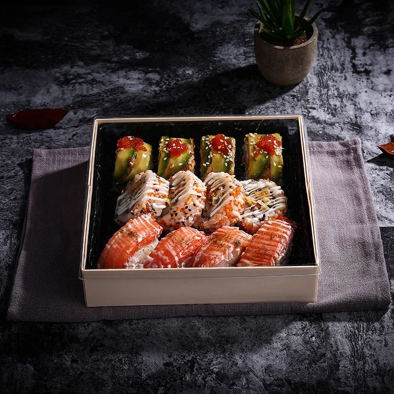 Biodegradable Wooden Salad Dessert Packaging Box Takeaway Sushi Food Container