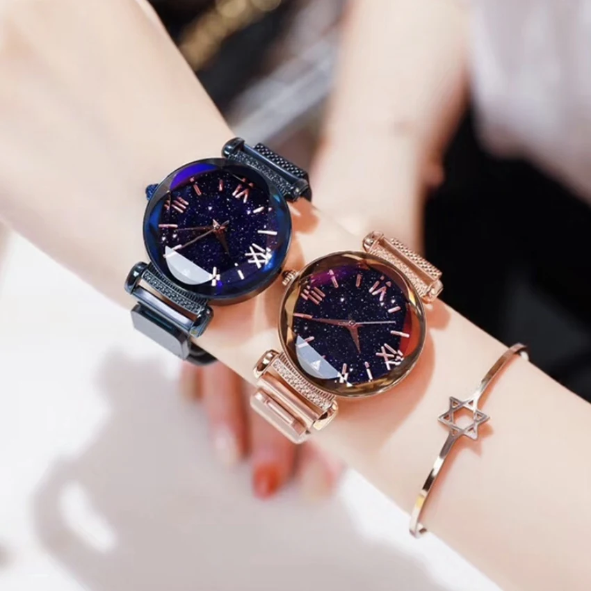 
Luxury Rose Gold Women Watches Minimalism Starry Sky Magnet Buckle Fashion Casual Roman Numeral Quartz Watches Relogio Feminino 