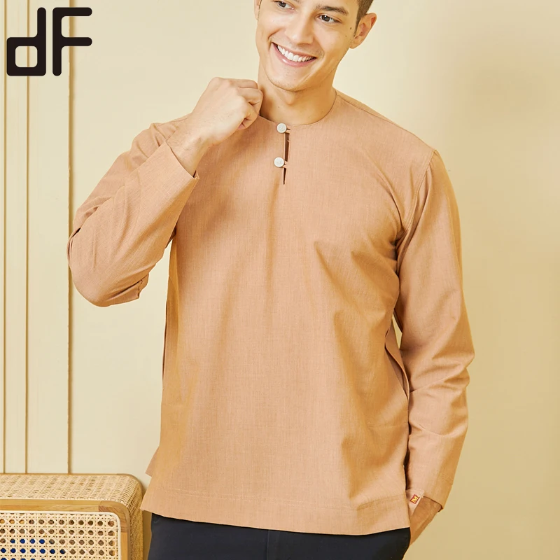 OEM Man Kurta Polyester Rayon Long Sleeve Shirt Muslim Malaysia Clothing Male Customized Metal Button Up Dhoti Kurta For Men