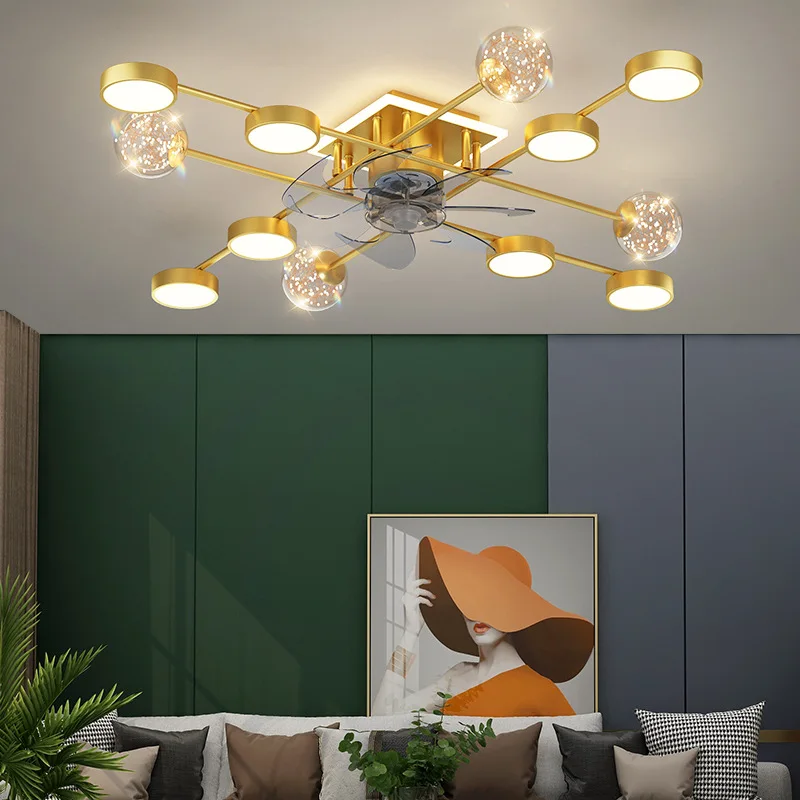 New silver black square plastic fan light bedroom ceiling fan with remote control light LED living room lamp