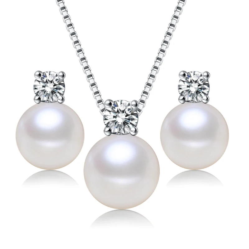 fashion natural freshwater pearl real pearl jewellery set fresh water cultured pearl jewelry set 925 silver