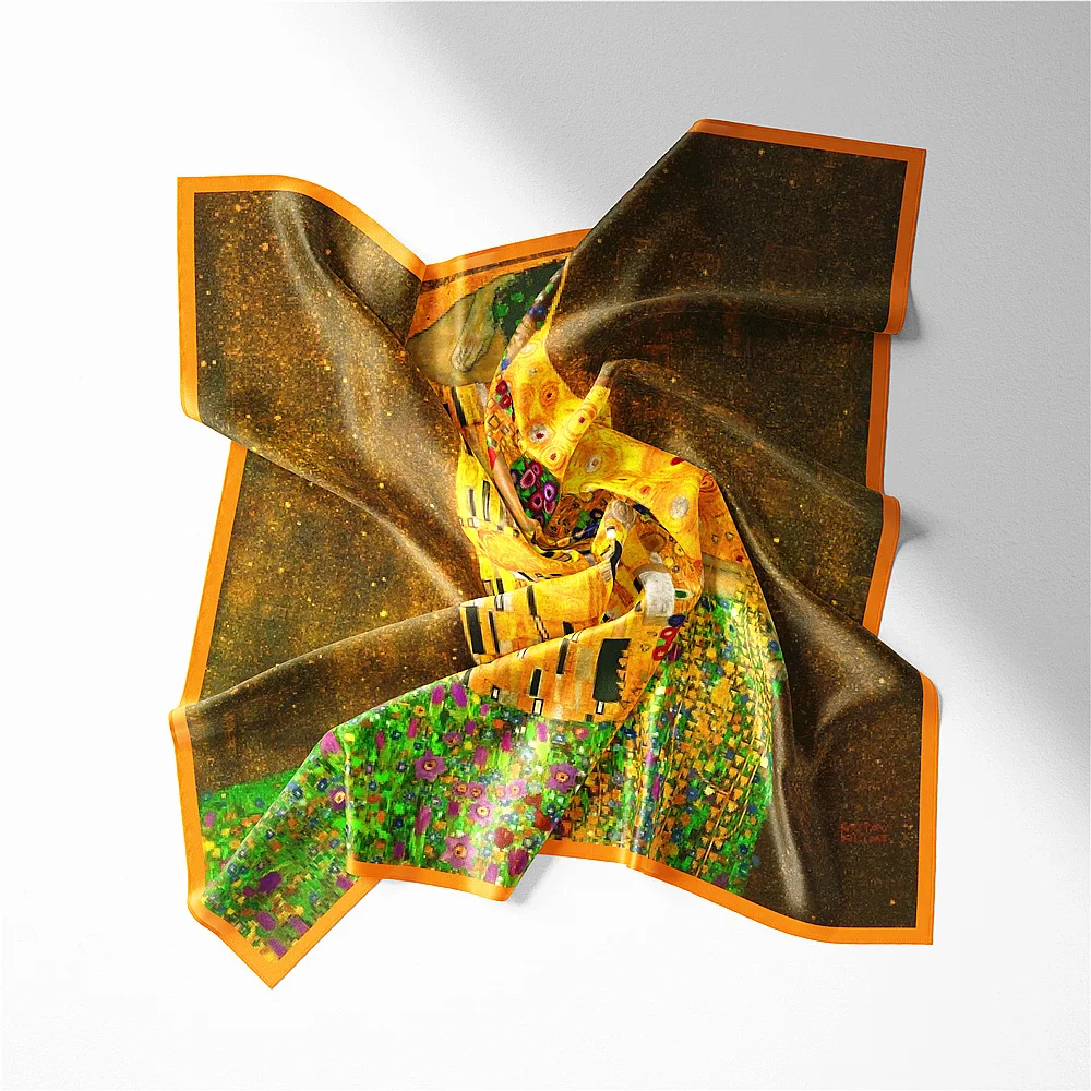 Famous Oil Painting Twill Silk Scarf Fashion Bandana Women Scarves Wraps 53cm Square Bandanas Hijab Head Scarf Neckerchief