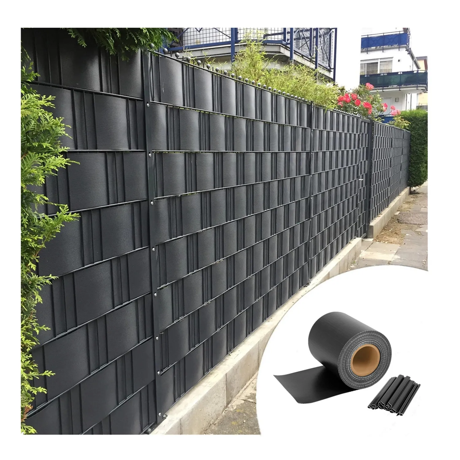 Sichtschutzstreifen 450gsm 19cm*35m with 20 Clips Privacy Tape Fence PVC Strip Screen Fence