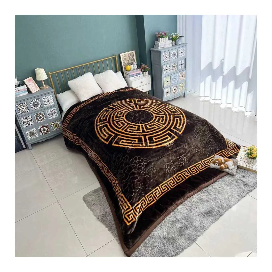 2-слойное корейское тисненое Норковое хлопковое легкое супермягкое теплое одеяло Raschel для зимы