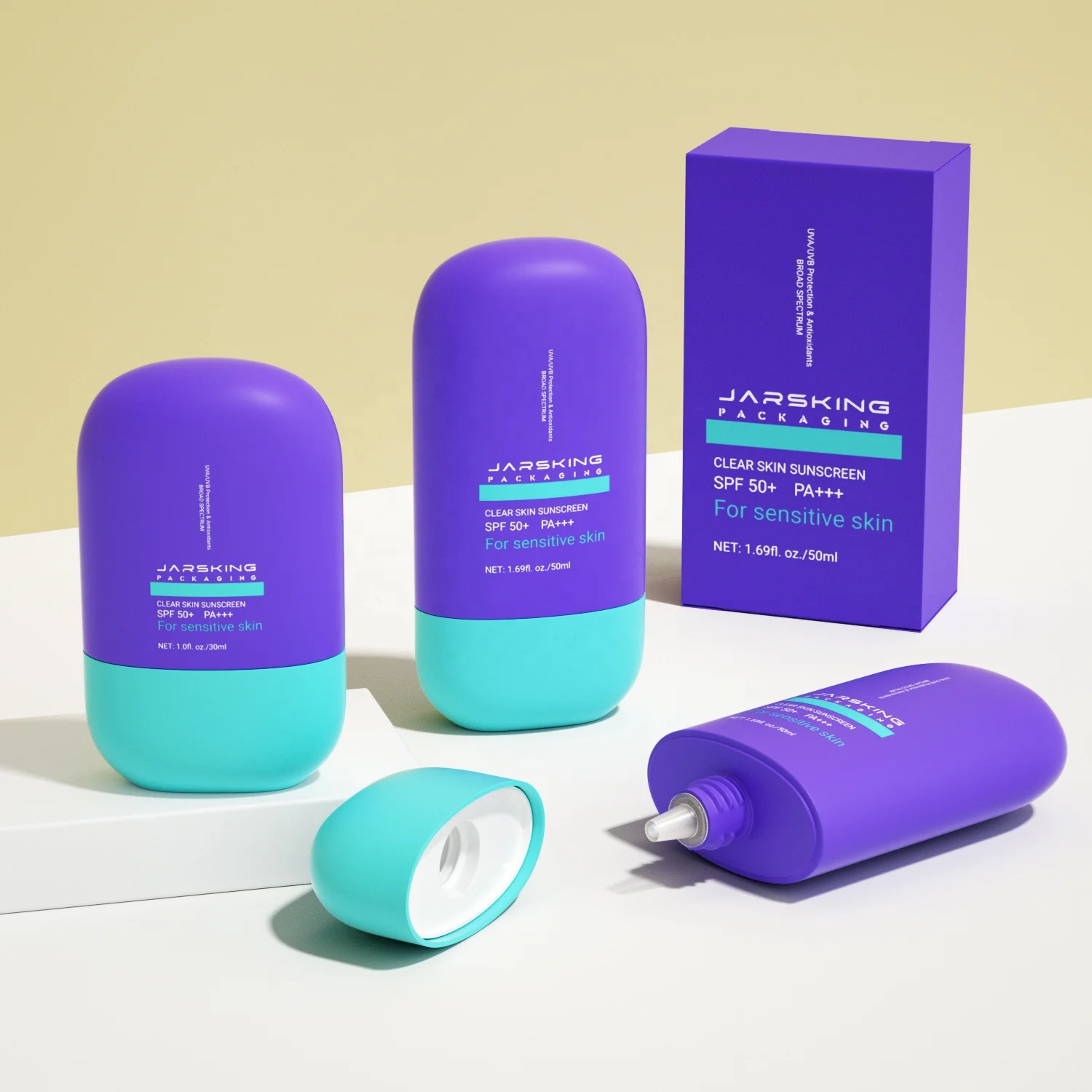 30ml 50ml Cosmetic Packaging Soft Touch Plastic Oval Shape Sunscreen Bottle For Sunblock Skin Care Container