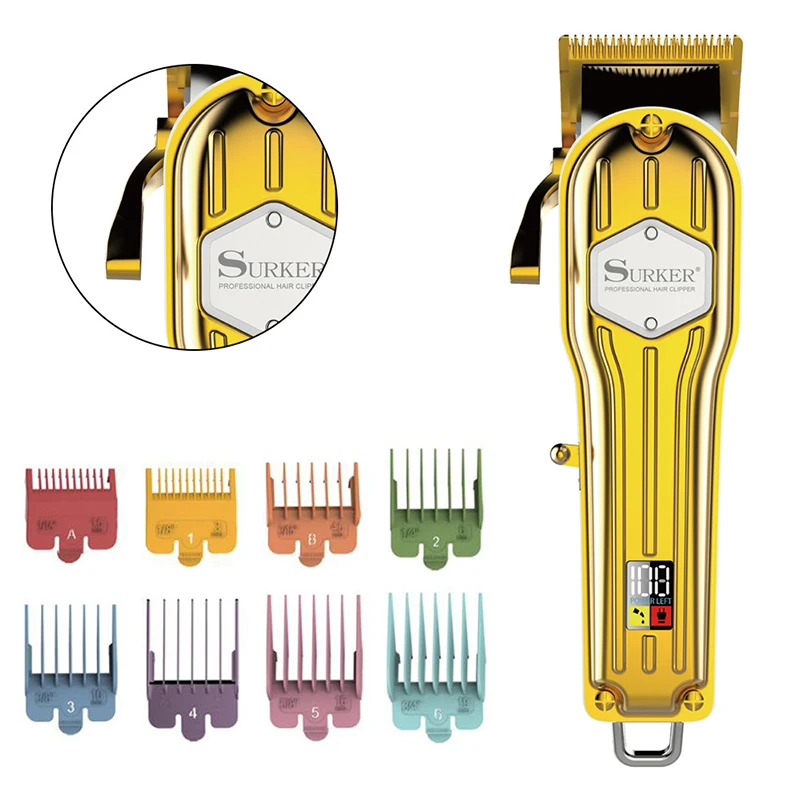 Surker cordless LED display professional electric hair clippers hair cutting mechanism hair salon tool adjustable