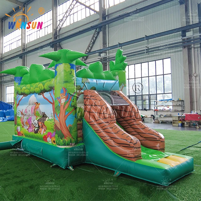 Jungle Forest Zoom Animal Inflatable Bouncer with Slide Combos Fun Outdoor Inflatable Bounce Slide for Kids