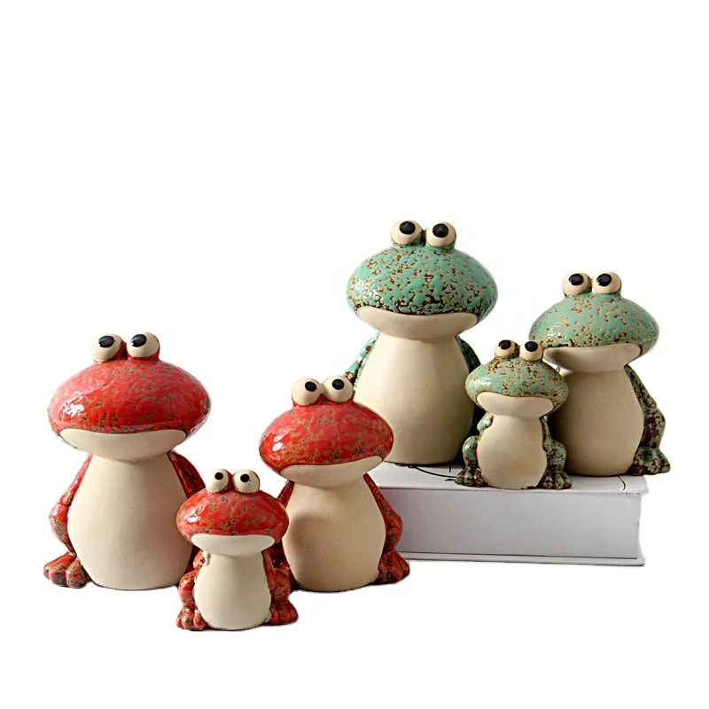 Ceramic red frog statue home furnishings balcony decoration Set of 3 pcs Frog Family Figurines Porcelain Statues