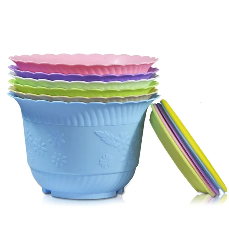 Colourful Plastic Flowerpot Balcony Plant Pot Ridge Design Flower Pot Pp Resin Plastic Flower Pot With Lotus