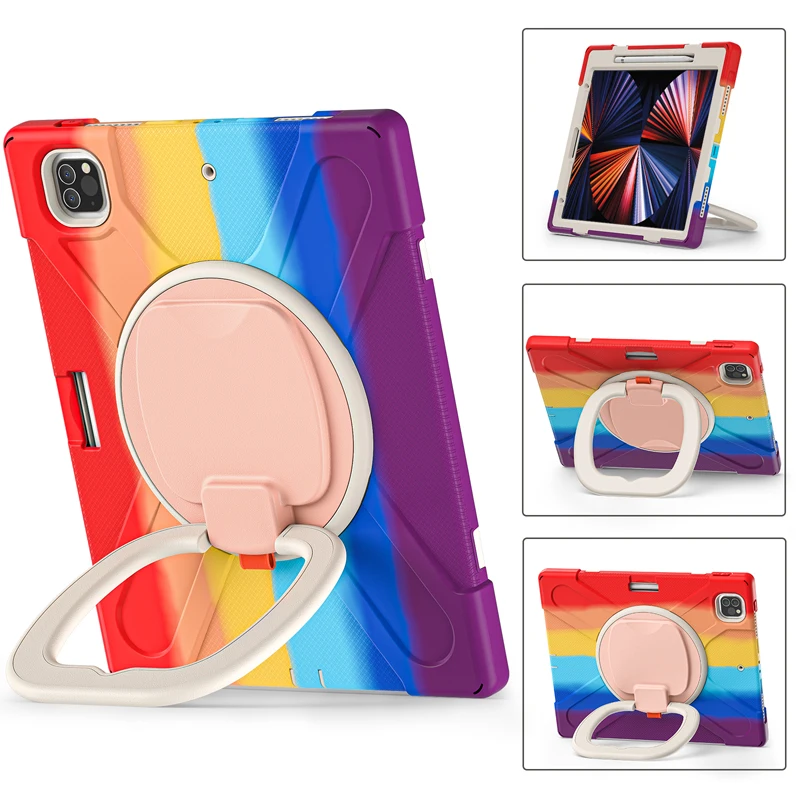 Rugged 3 in 1 Heavy Duty Shockproof Protective Silicone Case For iPad Pro 12.9 2021 Case Cover with pencil holder and kickstand