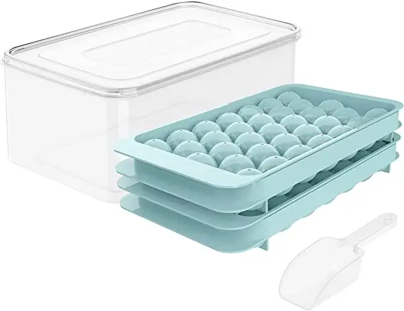 Hot Sell 33 Cavity Mini Ice Cube Tray Round Reusable Long Ice Mould Cube Maker Silicone Tray With Lid