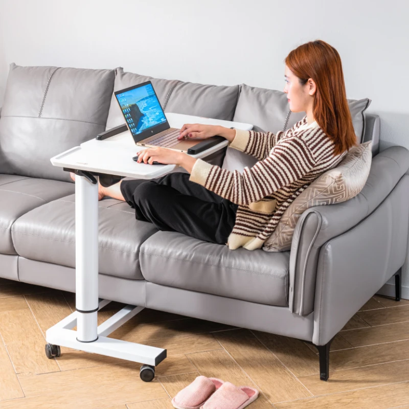 Adjustable Pneumatic Metal Study Desk Movable Table Top Sit-Stand Computer Desk with Wheels for Office Home Hospital Use