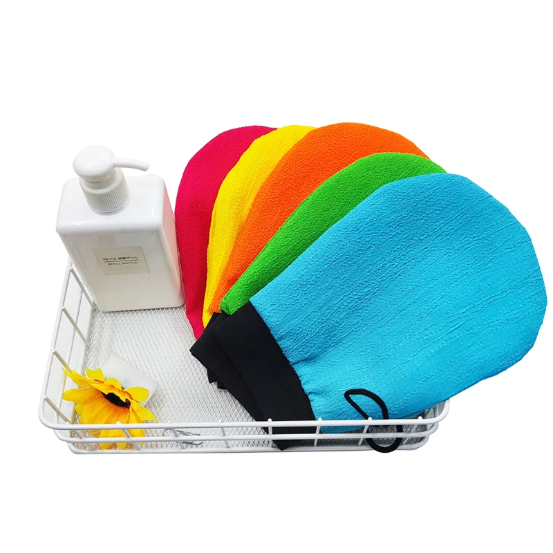 Korean exfoliating gloves round style colorful, 5in1 packaging family bath suit