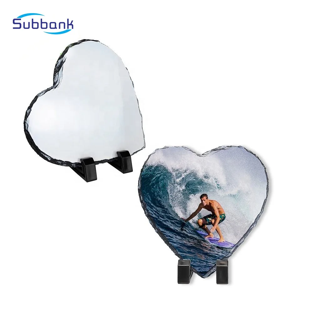 Subbank Sublimation Photo Stone Slate Blanks Custom Photo Heart Shape Frame Rock Slate Sublimation Slates