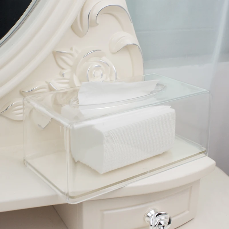 Acrylic Clear Tissue Box Cover Rectangular Napkin Car Office Paper Holder Case