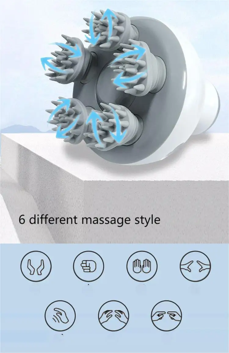 Waterproof Hair Follicle Norish Head Scalp Care Massage Machine 3D Hair Growth Headache Relief Massager