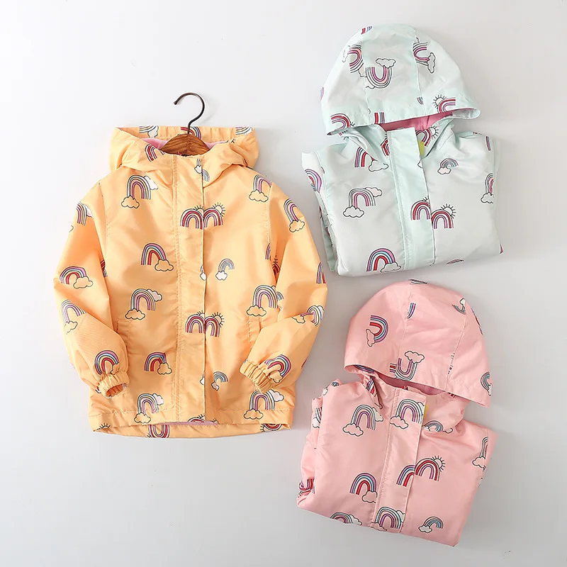 Yellow Winter Newest Kids Rainbow Printing Coats Girls Coats