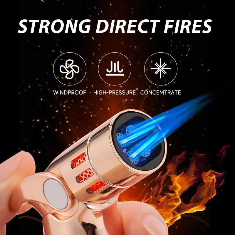 Luxury High Grade Blue Flame Cigar Lighter Creative Windproof Inflatable Metal for Business Gifts