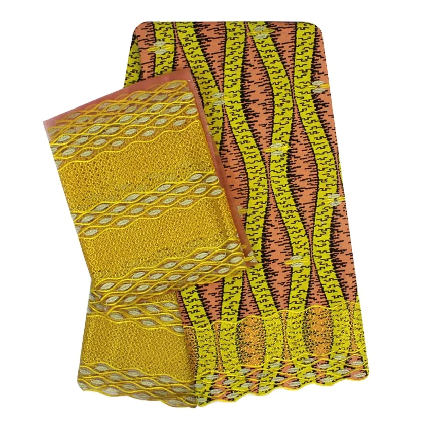 African Guipure Cord Lace Fabric Latest Ankara Wax Mix Lace Embroidery 6+2Yards