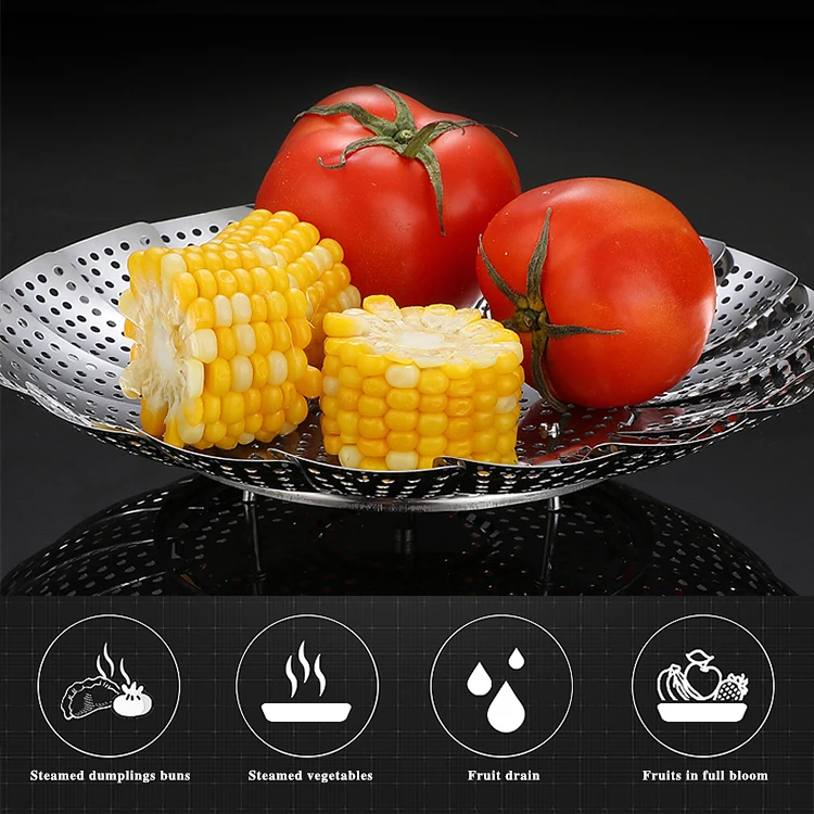 Wholesale Multifunctional Kitchen gadgets Stainless Steel Folding Retractable removable Portable Steam Rack