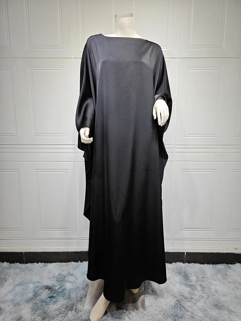 2024 Latest Islamic Muslim Women Dress Free Size Loose Satin Fabric Modest Muslim Dress For Women