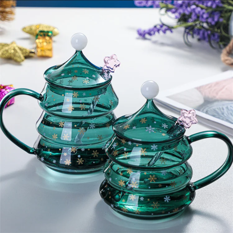 2021 New Year creative gift Christmas glass heat-resistant high borosilicate glass with lid