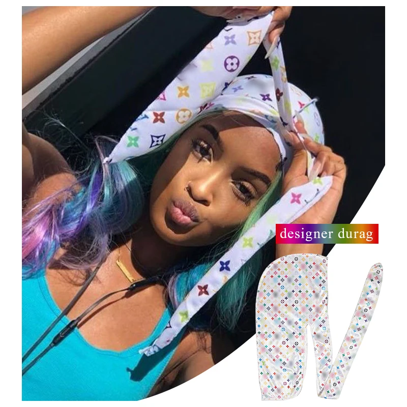 
Wholesale Vendor Luxury Silk Women Designer Durag Custom Logo Man Du Rags Silky Durags For Men 
