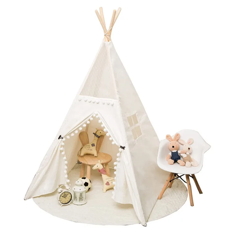 
ZJH Cottons Canvas Indian Lace Teepee House Children Kids Tipi Tent 