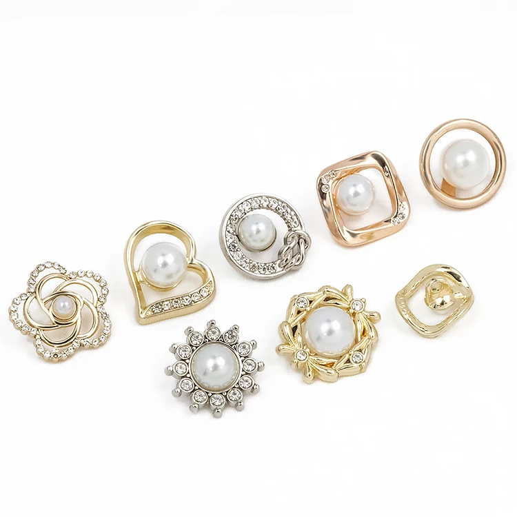 Exquisite button silver women ladies pearl custom coat metal shank buttons zinc alloy shank button for clothes