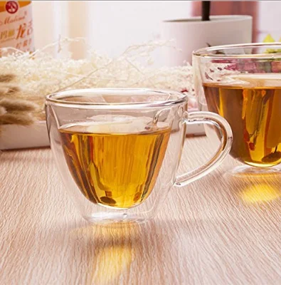 Hot sale Double wall glass cup 250ml Heart Love Shaped Coffee Mug/ Tea Cups Made in China