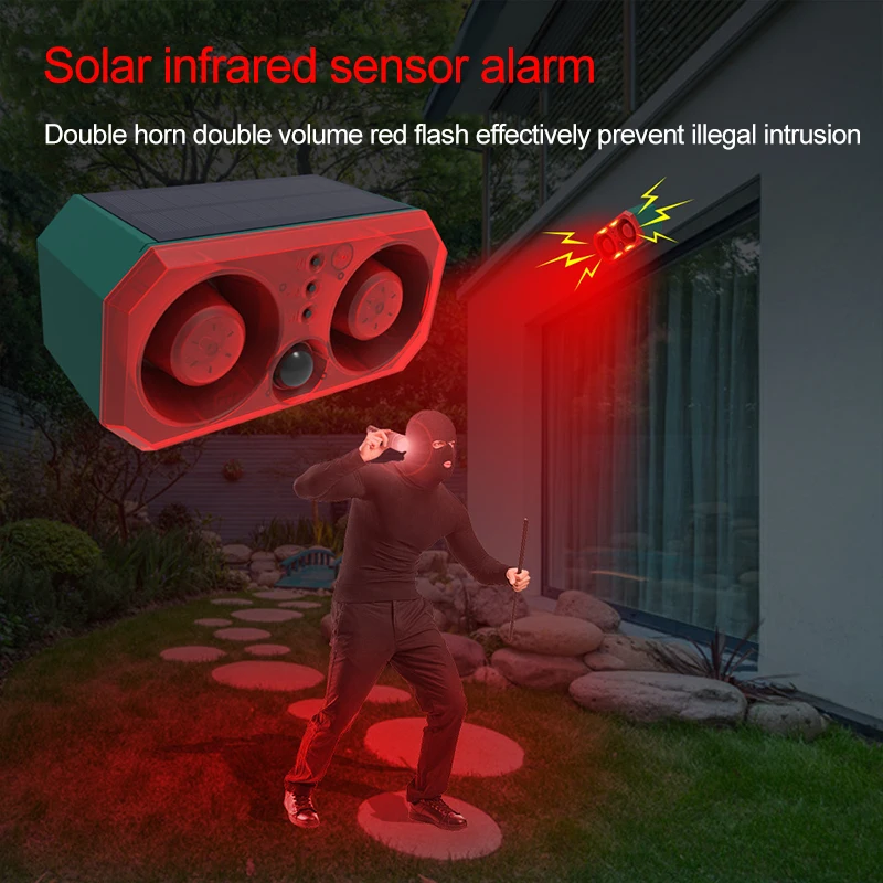 High Quality & Best Price Solar Alarm Double Horn Alarm Light Infrared Sensing Animal Repeller