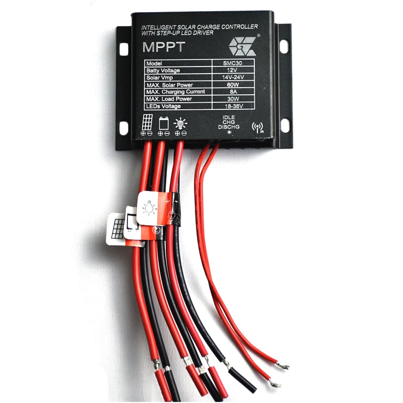 Gloss SMC30 12V battery LED 30W Charging 8A 18V/145W solar panel  MPPT solar street light charge controller