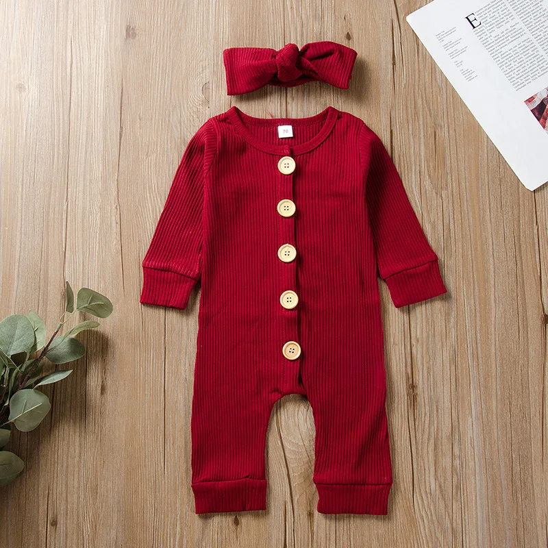 Baby Clothes Autumn Style Jumpsuit Baby 100% Cotton Jumpsuit Wholesale Newborn Long Sleeve Pure Color Babies Wears