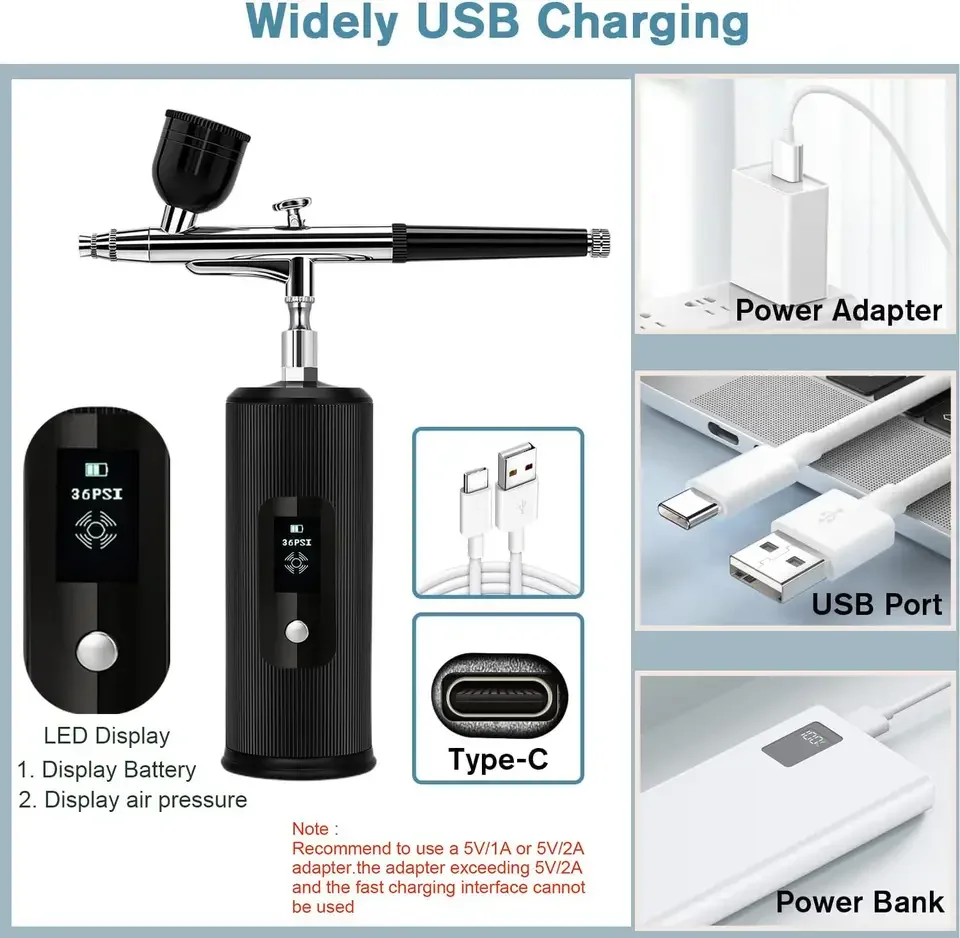 LCD Display Pressure 3 Gears PSI Beauty Equipment Nail Airbrush Kit Mini Aerografo Make Up System