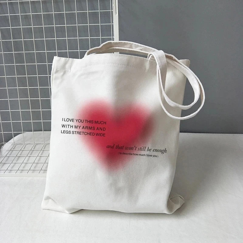 Here Print White Fashion Travel Canvas Bags Tote Bag Shopping Original Design Grocery Bag Pures Shopper