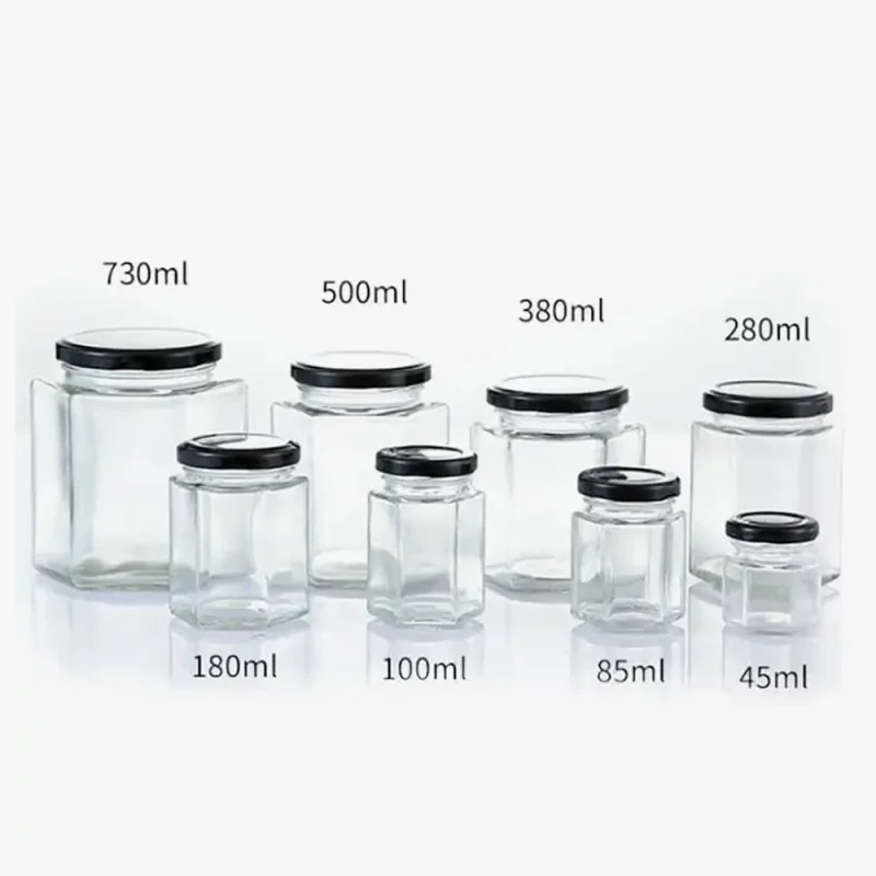 shanghai factory direct 1.5 oz Clear Glass Hexagon Jars for honey jam food