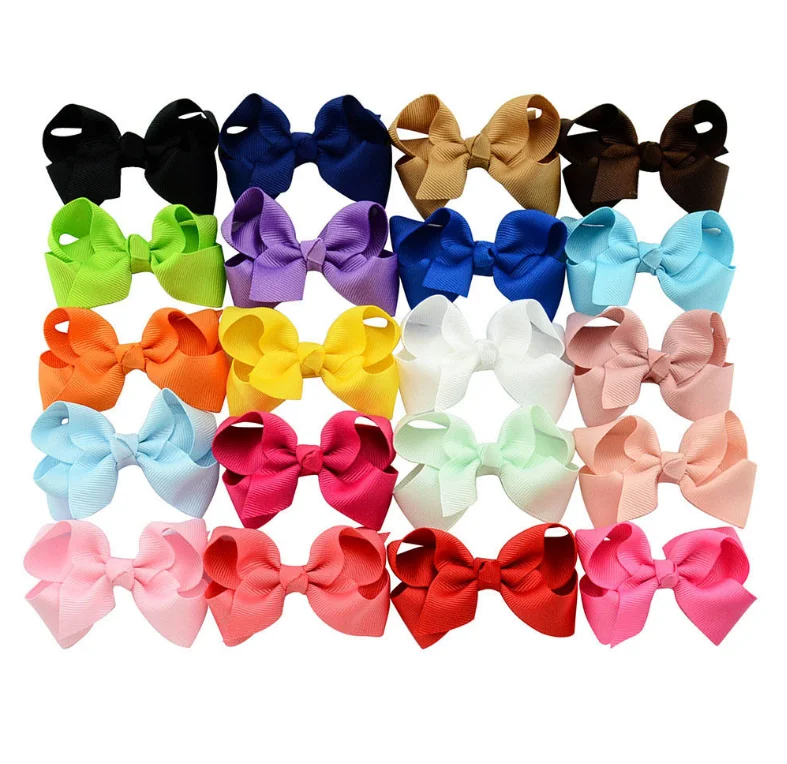KHC013D Wholesale Popular Solid Color Satin Ribbon Flower Bow Knot Kids Hair Clips Fashion Smooth Fabric Metal Girls Hair Clips