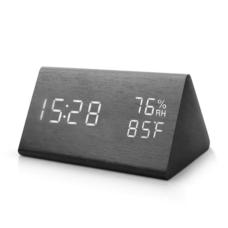 Wooden digital LED alarm clock with wireless phone, charging table clock promotional gift logo custom new design desktop clock