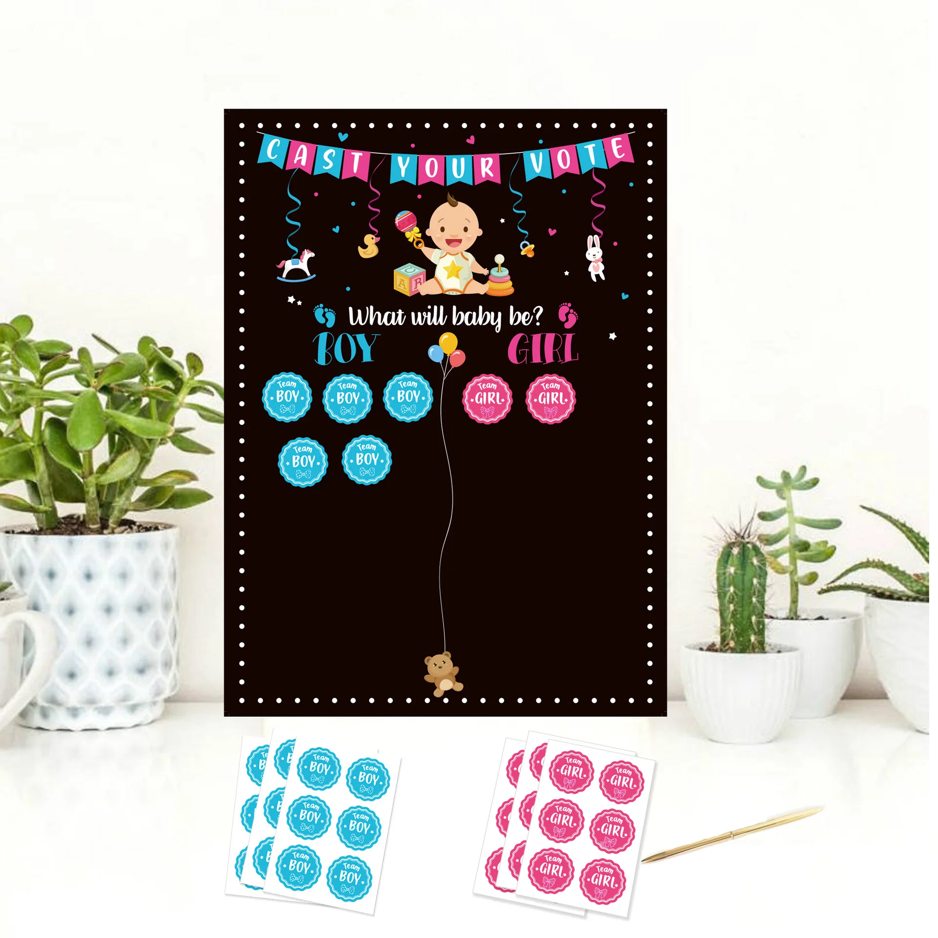 Hot Sale Gender Reveal Boy or Girl Poster Decorations Baby Shower Party Supplies