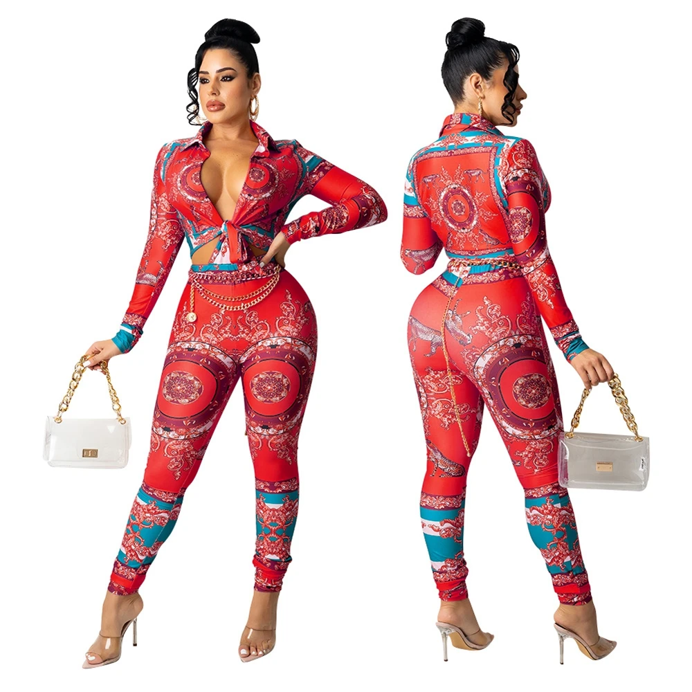 Women Clothes Print Long Sleeve Top And Pants Suits Lounge Wear Woman Clothing Two Piece Pants Set Fall Autumn 2021