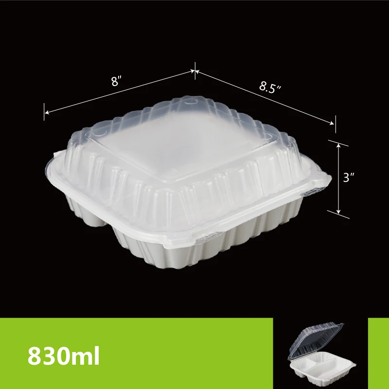 To go box 8x8x3 inch dual color hinged clamshell microwave PFA  BPA free recycle food containers disposable tableware packaging