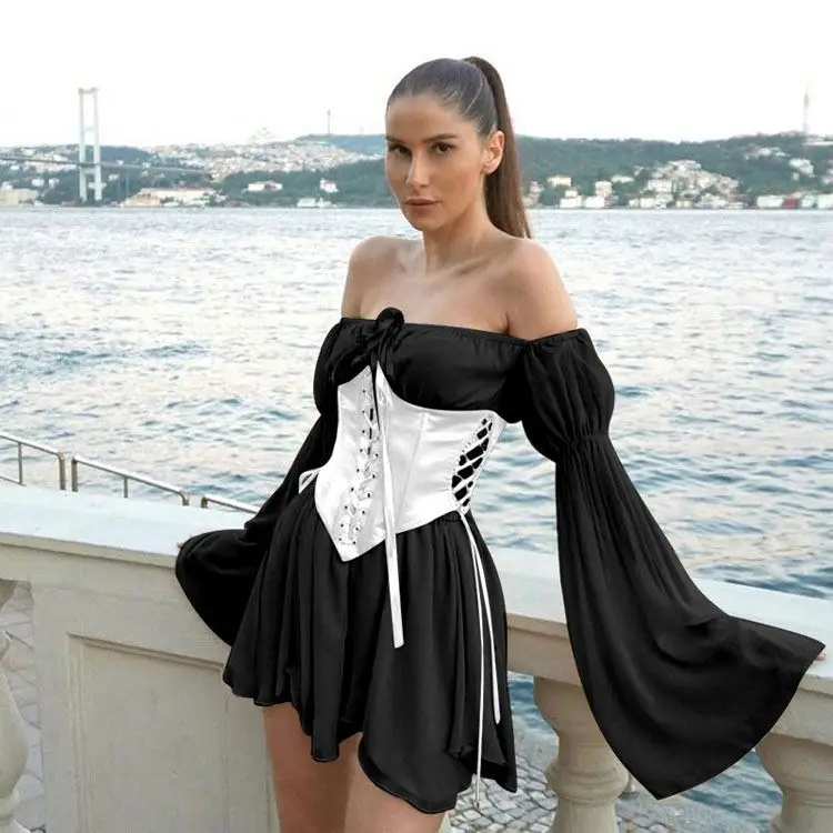 Vintage Woman Waist Corset Lace Up Front Women Satin Corset Belts For Dress