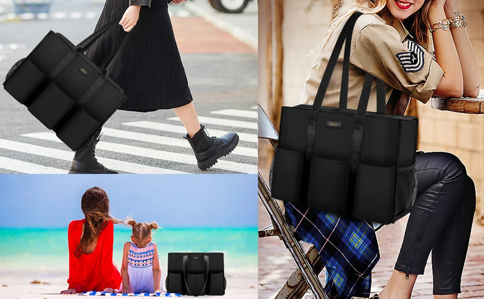 Multiple Pocket Lightweight Organizer Handbag Utility Foldable Reusable Teacher Tote Bag for Women