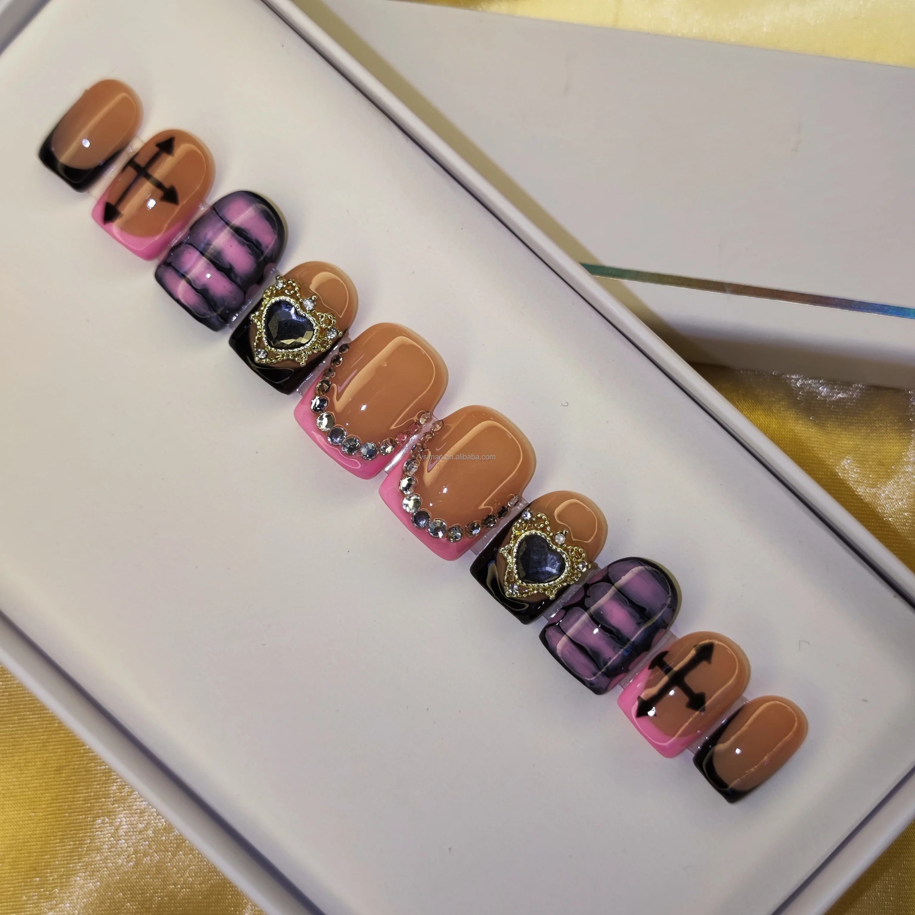 Accept Custom Acrylic Long Or Short  Press On Nails Artificial Fingernails With Jelly Glue For Woman