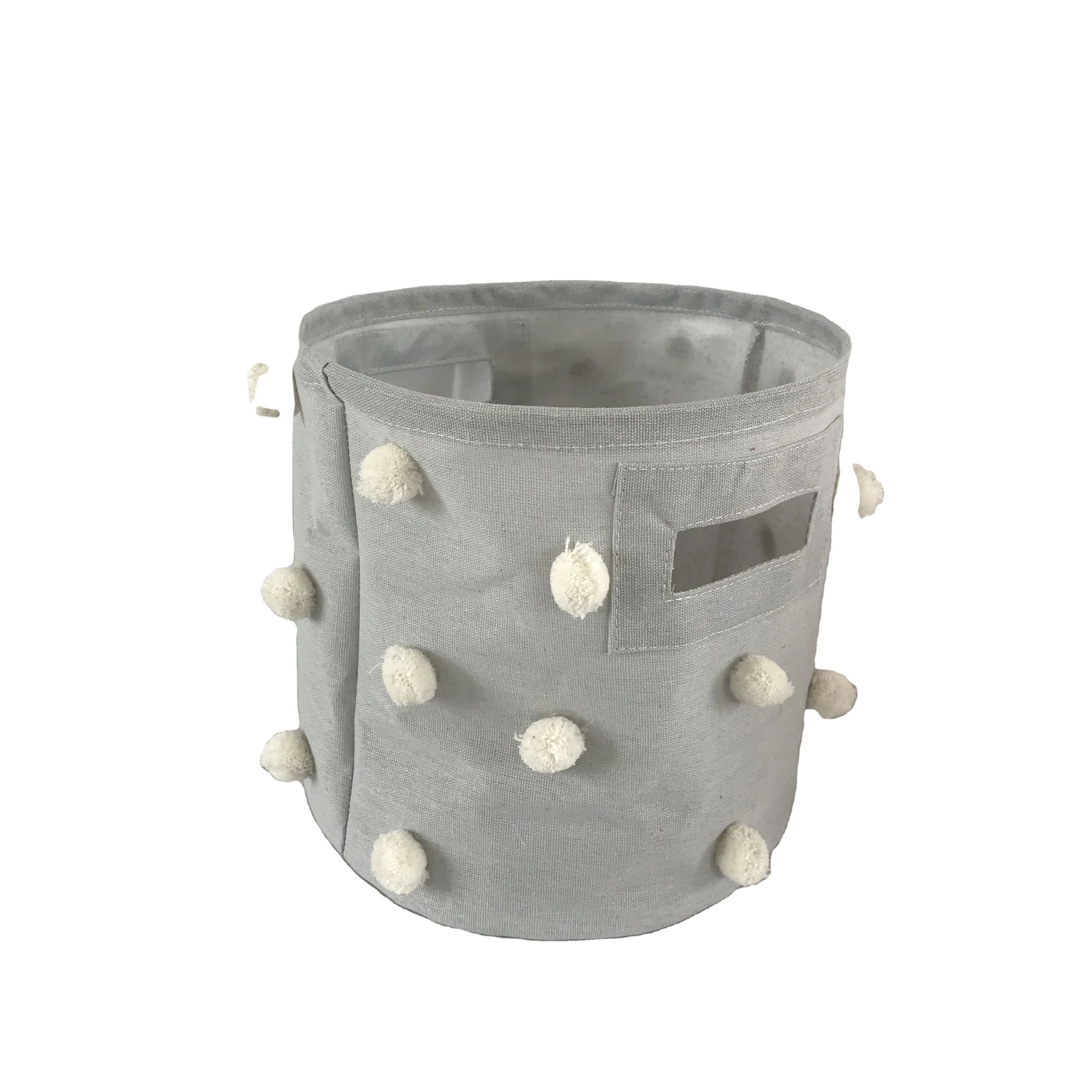 Amazon Hot Sell Foldable Basket Canvas Basket with Pompom