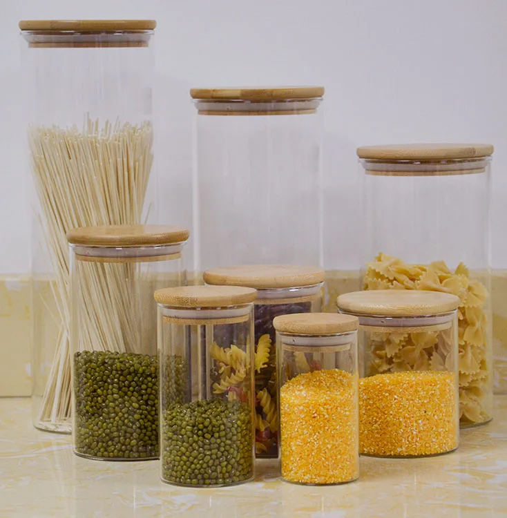 Большой бамбуковый контейнер для хранения из борочного стекла с бамбуковой крышкой 1000 мл 1400 мл 1700 мл 3000 мл 2000 мл 3500 мл